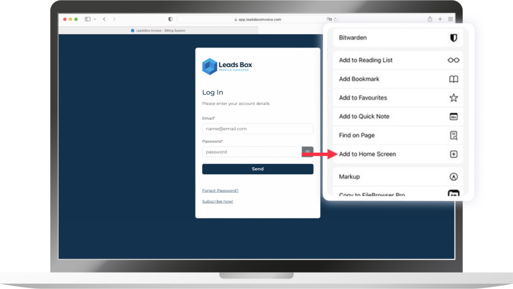 Log in with Safari